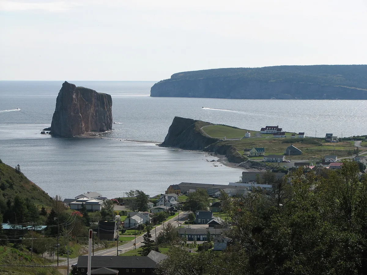 Perce Rock rising from the sea off the Gaspe Peninsula in Quebec
