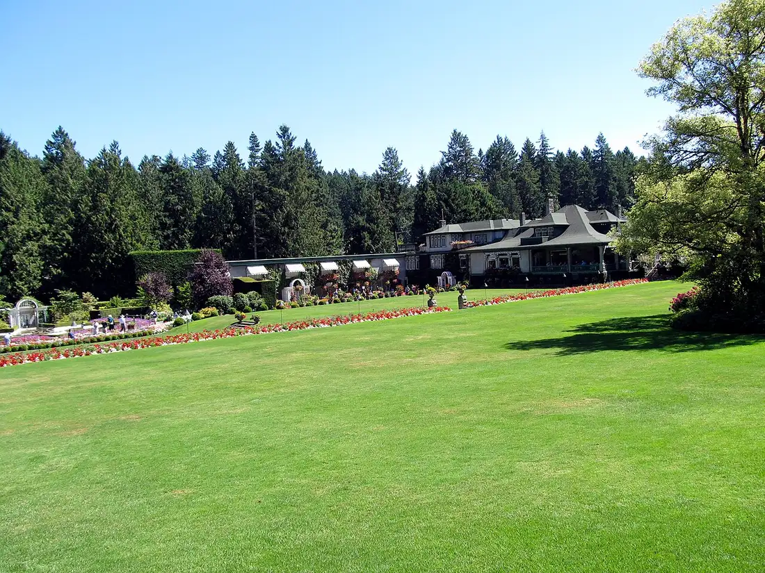 Formal hedges and a fountain in the Italian Garden at The Butchart Gardens