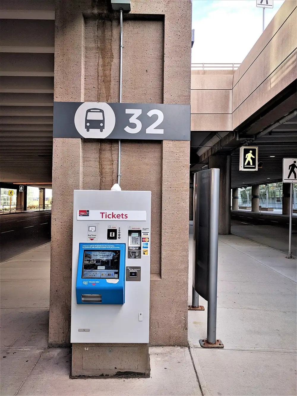 A Calgary Transit ticket vending machine at bus bay 32 of Calgary International Airport