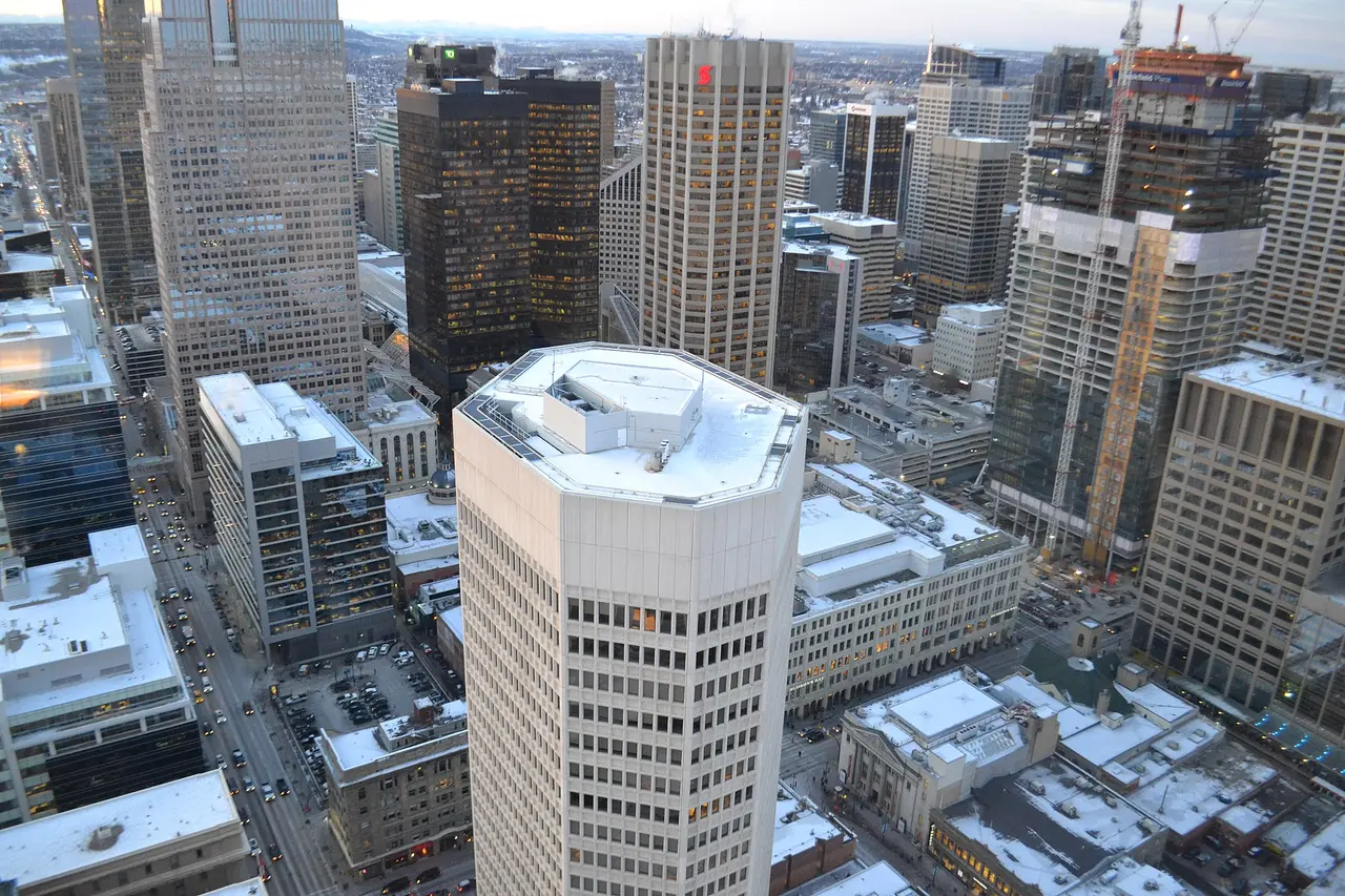 Downtown Calgary skyline viewed from the Calgary Tower observation deck