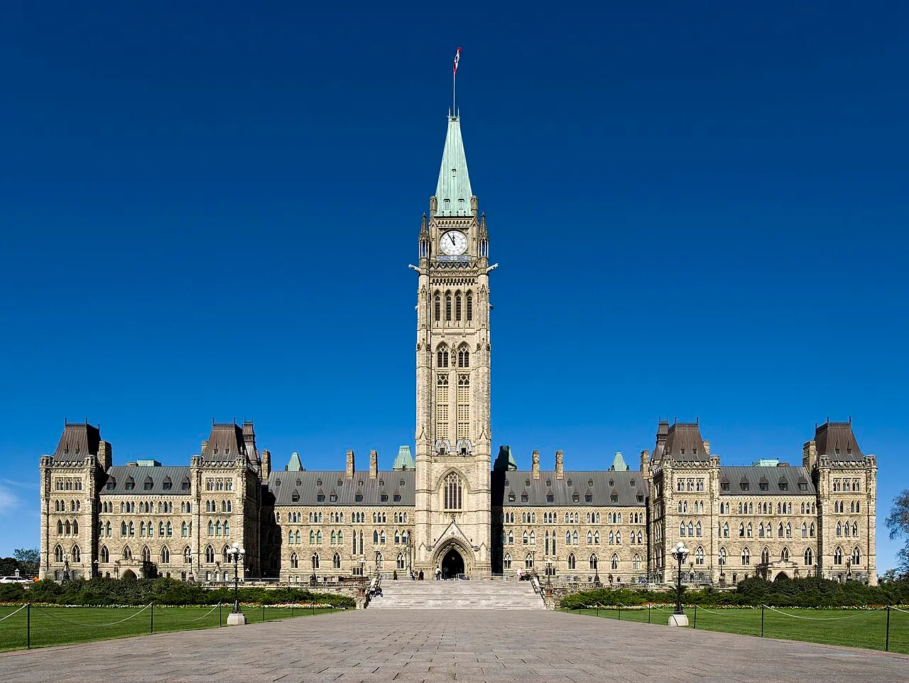 The Centre Block of the Canadian Parliament in Ottawa with the Peace Tower rising in front