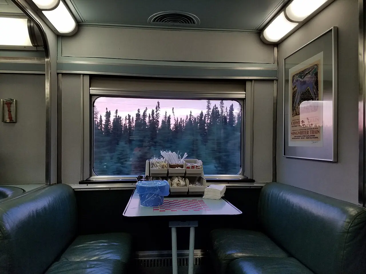 The lounge area inside a VIA Rail Skyline dome car
