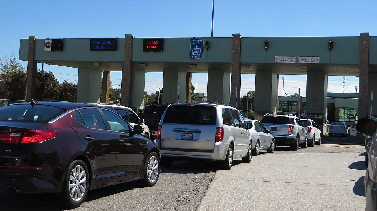 Canadian customs booths at the Ambassador Bridge port of entry in Windsor, Ontario