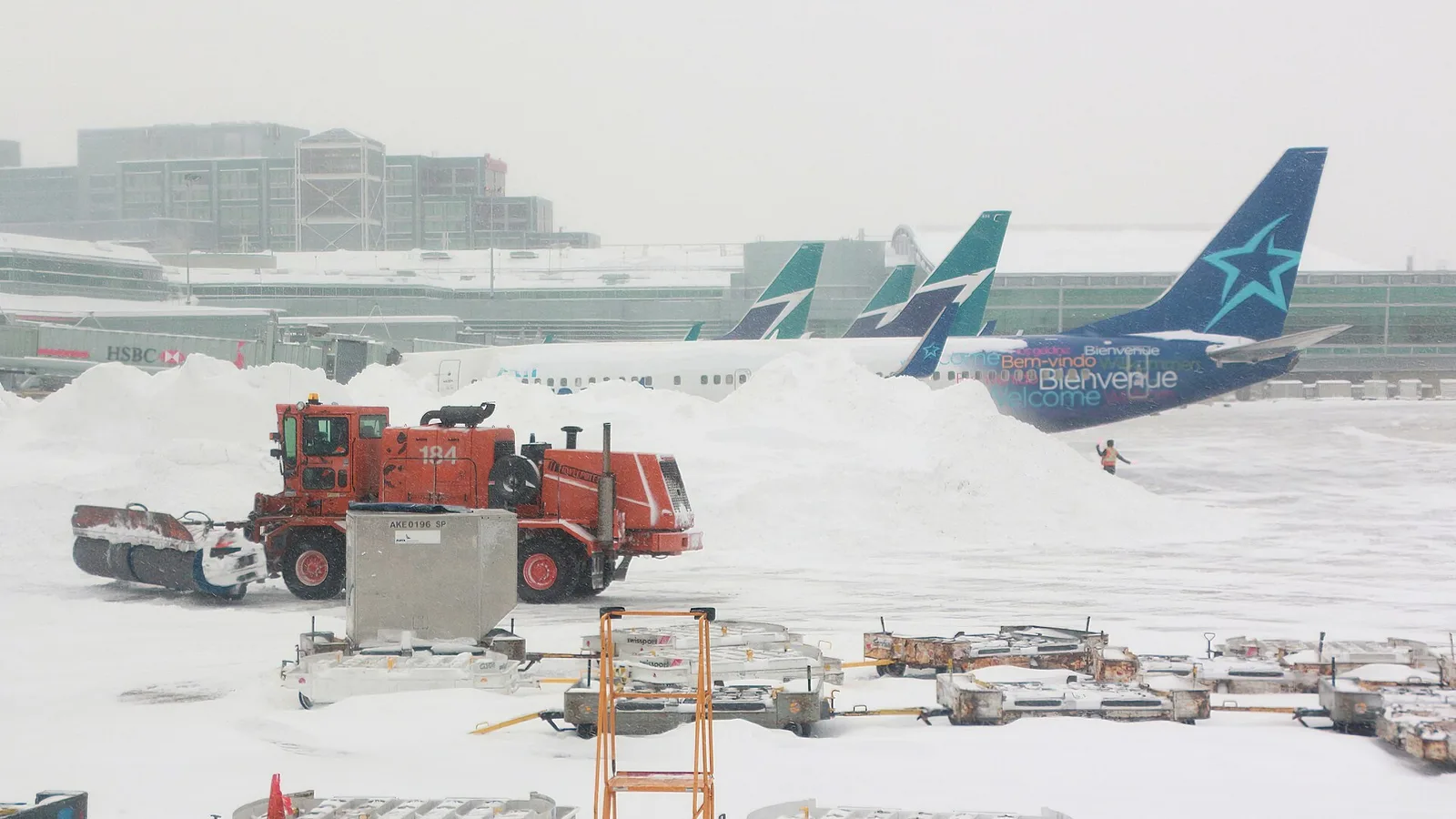 Exterior view of Toronto Pearson International Airport under a bright sky