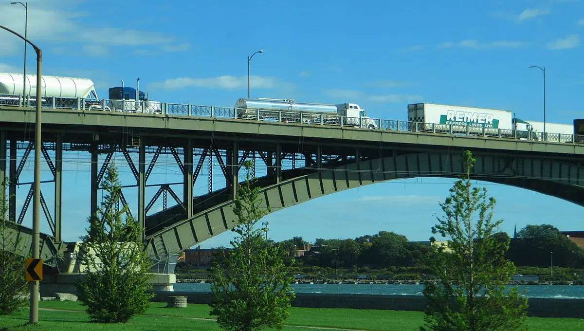 The Peace Bridge spanning the Niagara River between Buffalo, New York and Fort Erie, Ontario