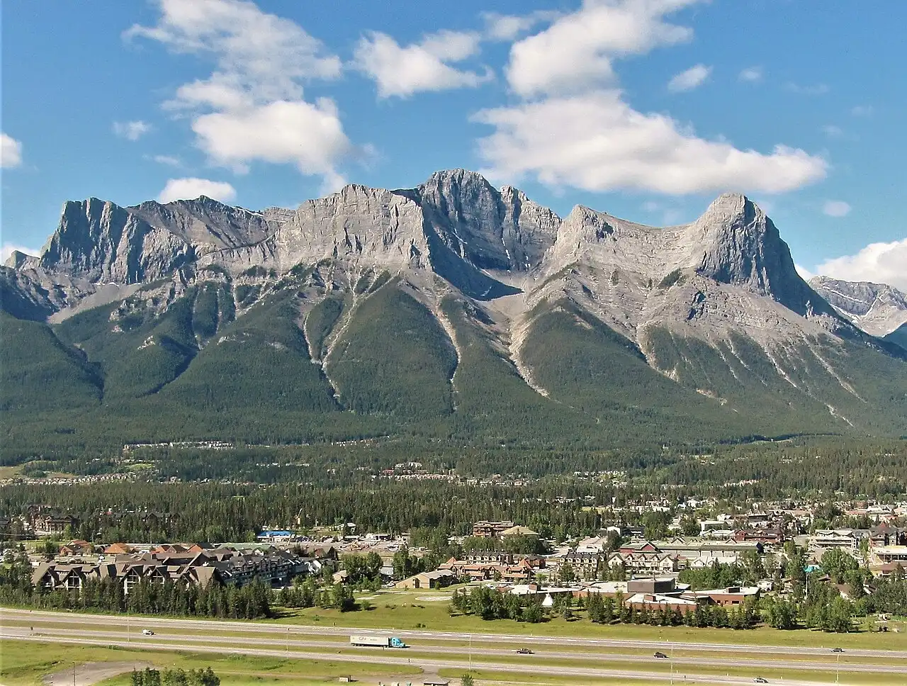Mount Lawrence Grassi rising above the Trans-Canada Highway near Canmore