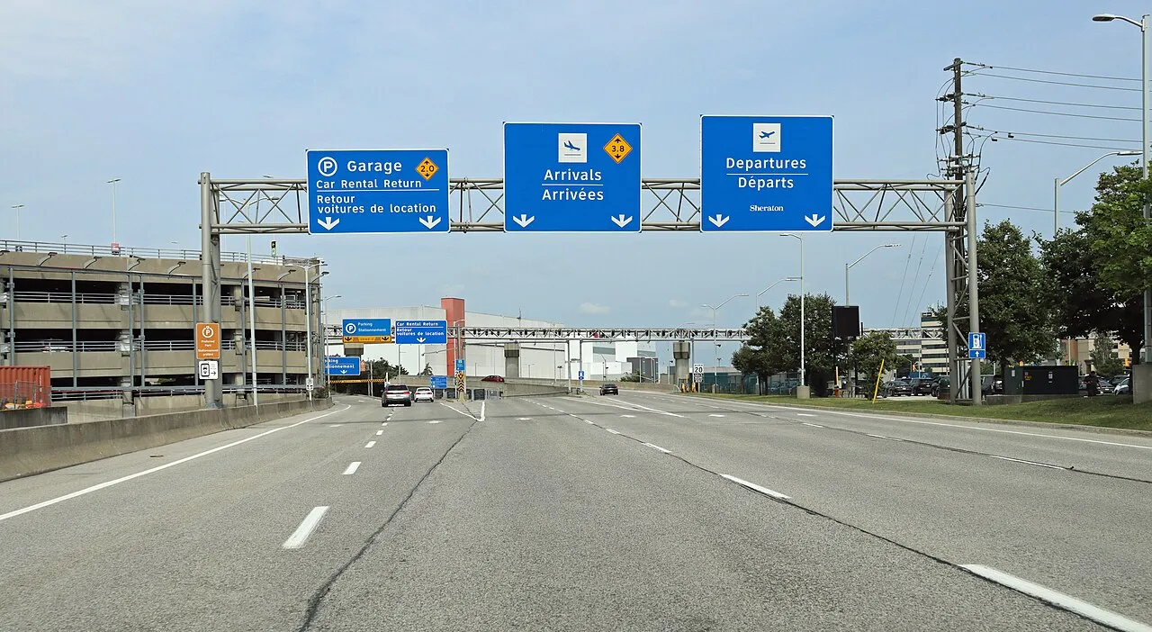 Approach road leading toward Terminal 3 at Toronto Pearson