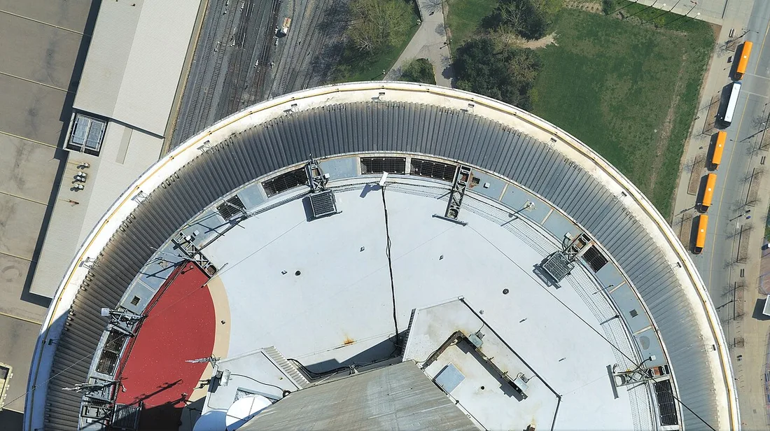 View across Toronto's downtown skyline from an observation level of the CN Tower