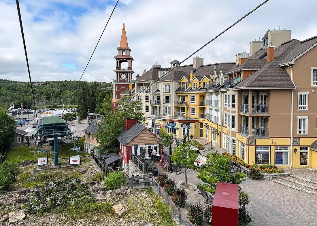 Mont Tremblant resort village rooftops seen from the Cabriolet gondola