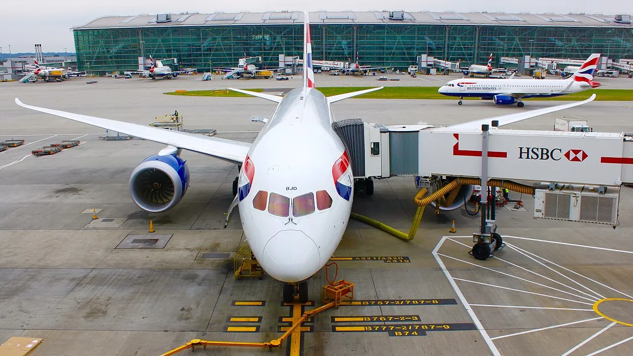 A British Airways Boeing 787 on the ground at London Heathrow