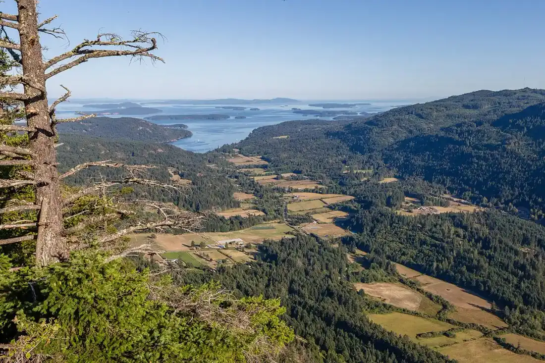 View from Baynes Peak across Salt Spring Island toward surrounding islands