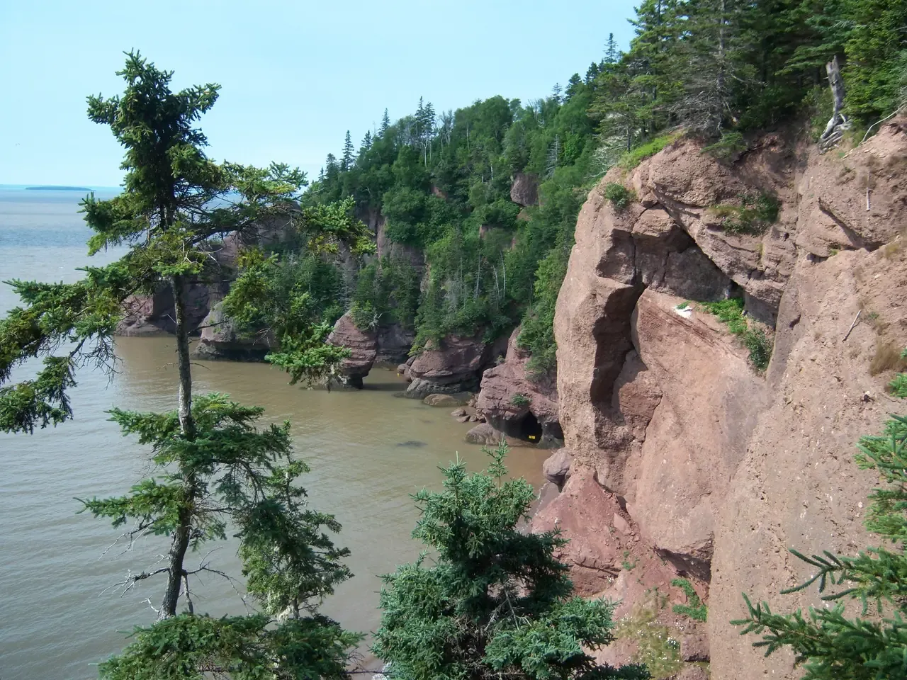Wide view of Grand Bay and the Fundy shoreline from Hopewell Rocks Provincial Park