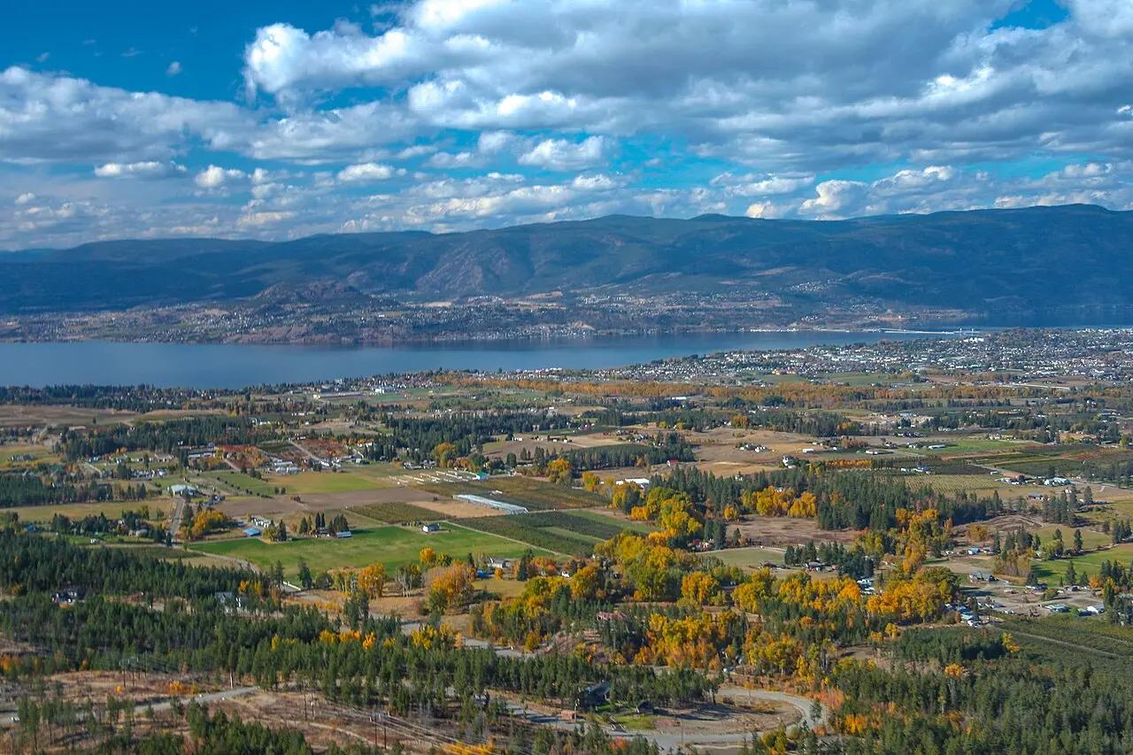 Aerial view of southern Kelowna along Okanagan Lake