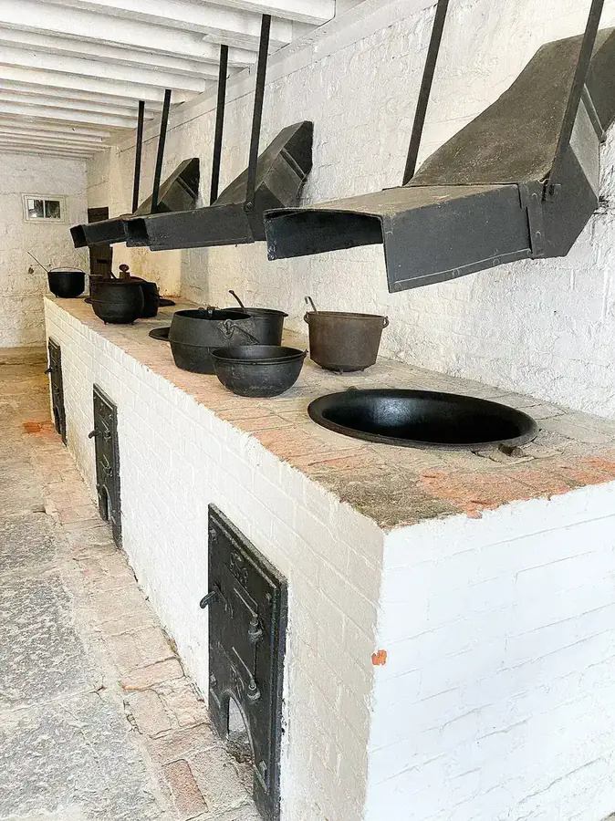 Historic fort kitchen interior with period equipment at Fort Henry