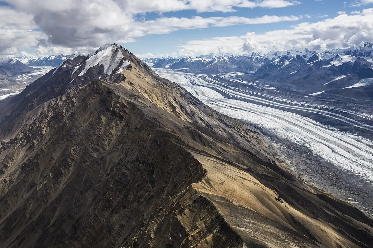 Mount Chitina and the Logan Glacier under a clear sky in the St. Elias icefields