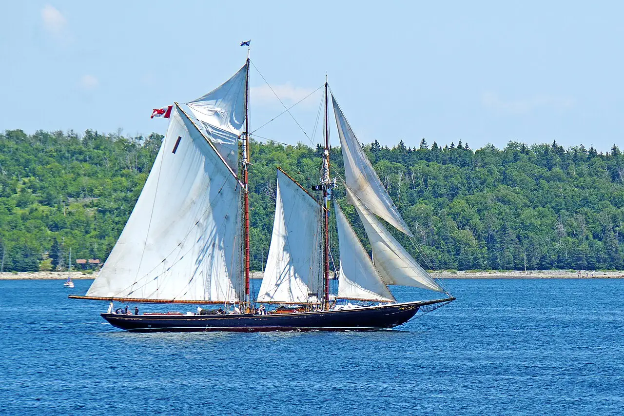 Bluenose II schooner tied up in Lunenburg harbour