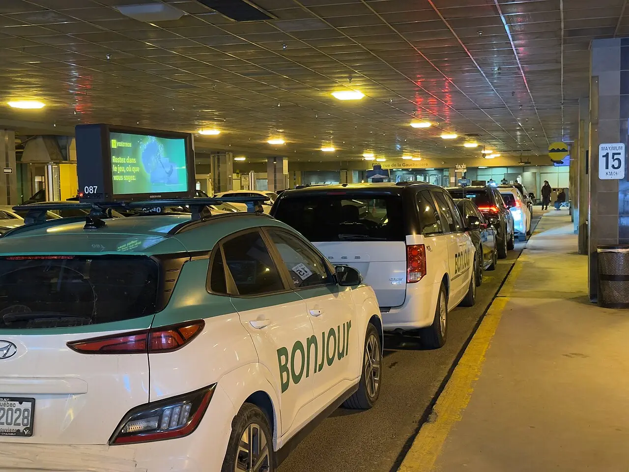 A taxi waiting at a rank outside Gare Centrale in downtown Montreal