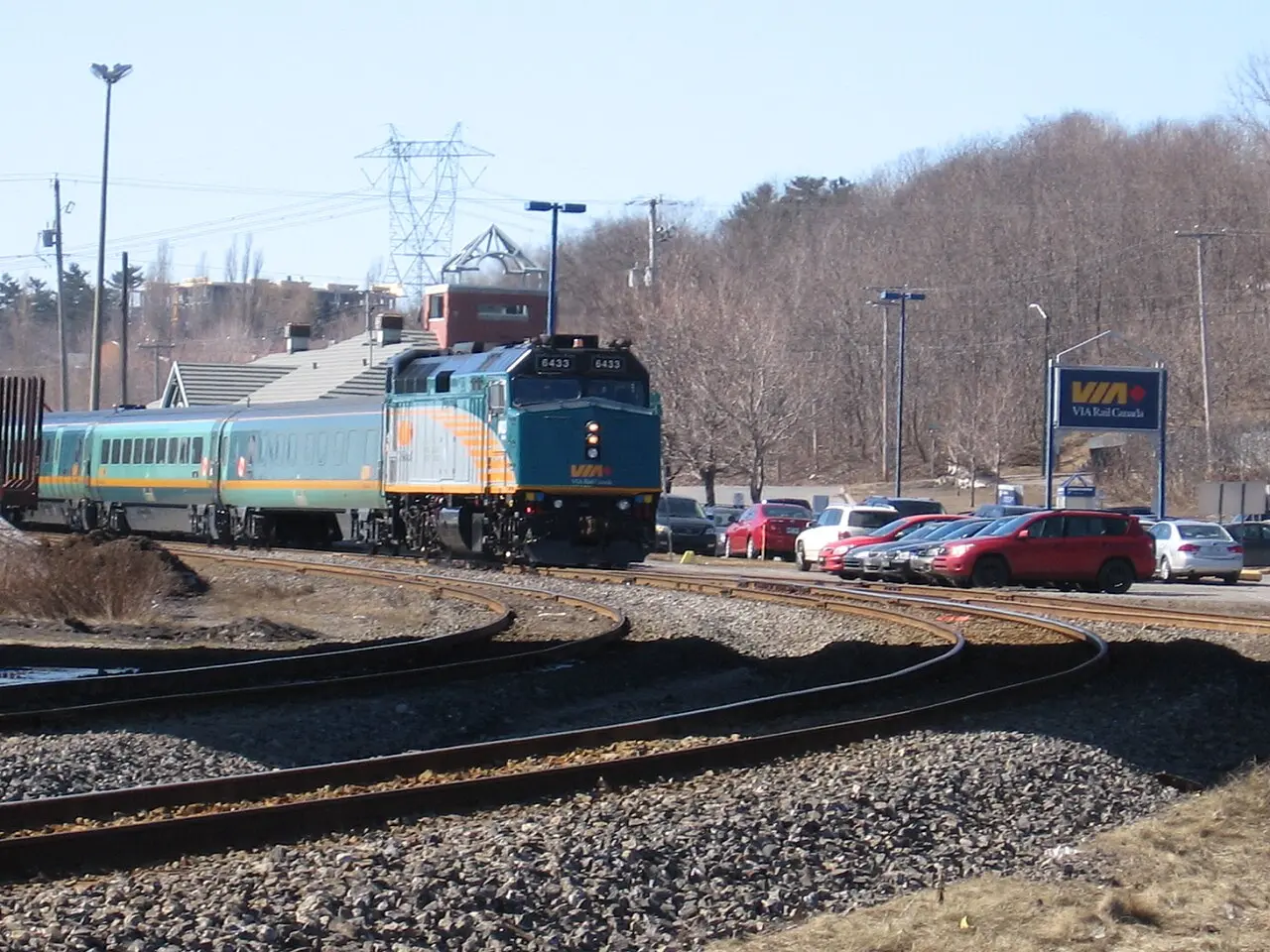VIA Rail train stopped at the Sainte-Foy station platforms near Quebec City