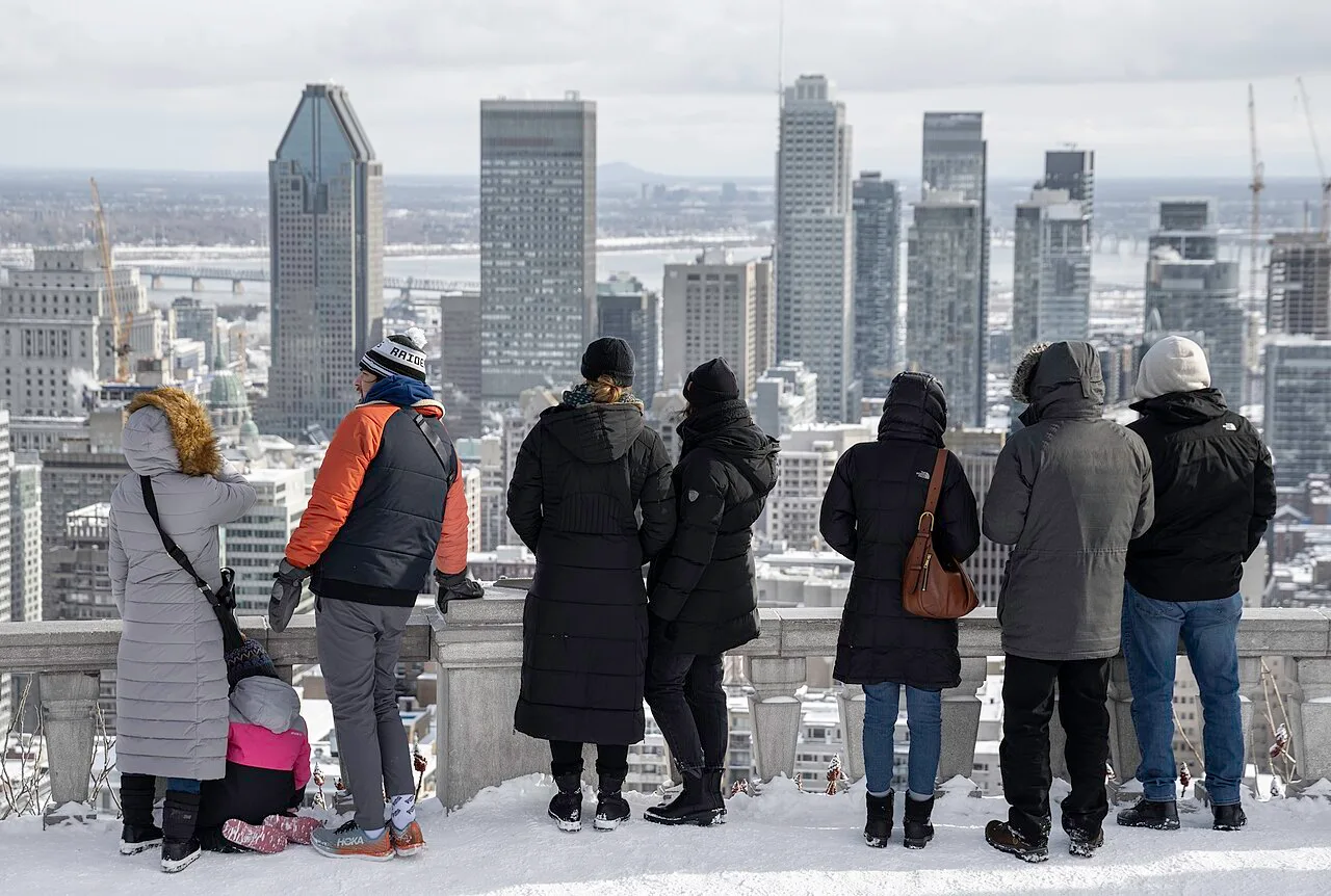 The terrace of the Kondiaronk Belvedere beside the Mount Royal Chalet overlooking downtown
