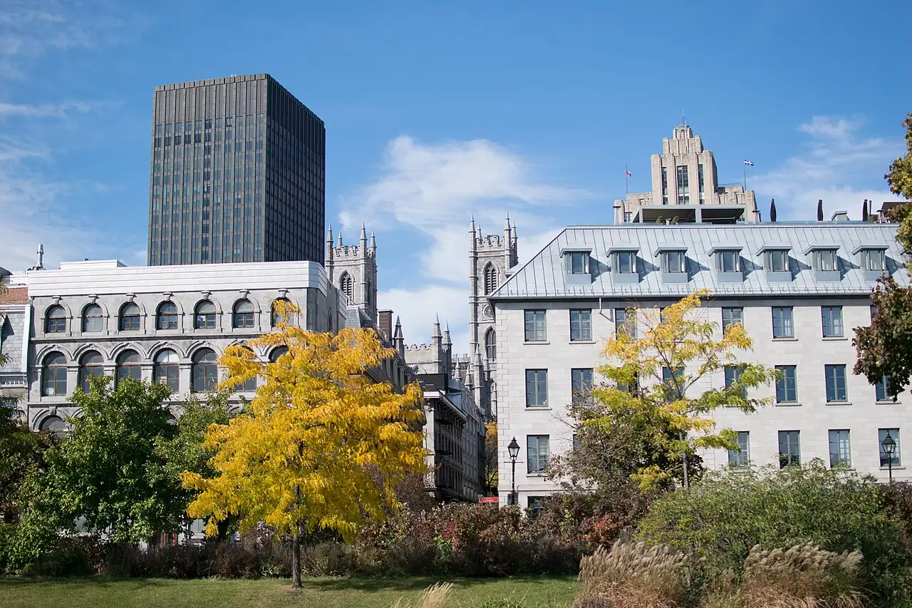 Old Montreal and its skyline seen from the Old Port waterfront