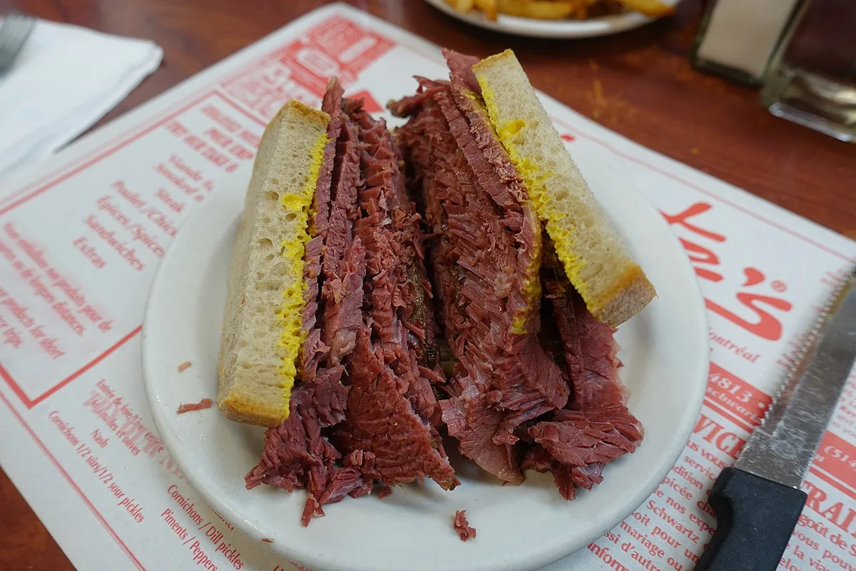 A Montreal smoked meat sandwich served at Schwartz's Deli