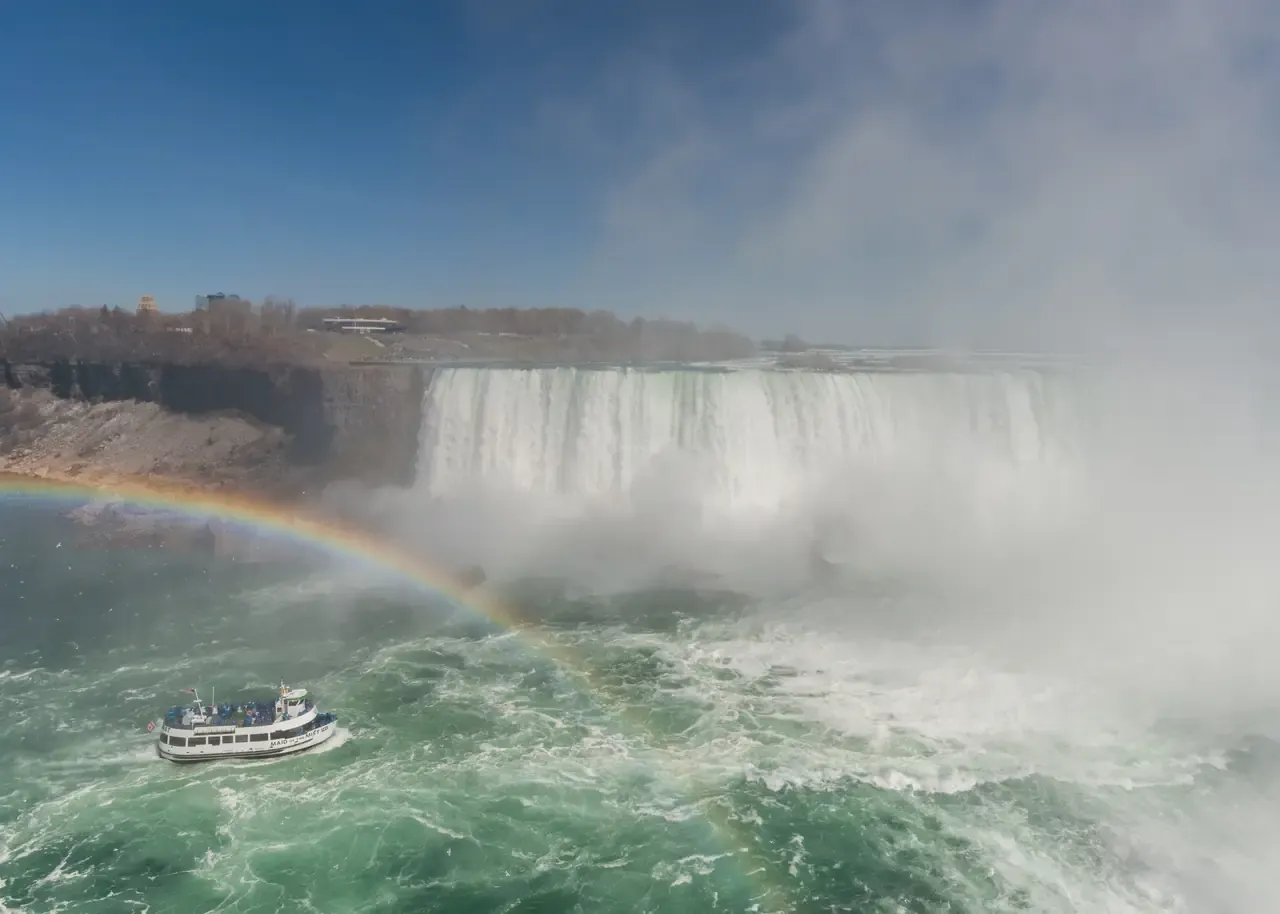Maid of the Mist boat approaching the base of the Horseshoe Falls from the American side