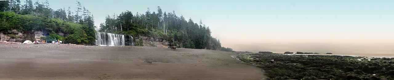 Tsusiat Falls spilling onto the beach along the West Coast Trail