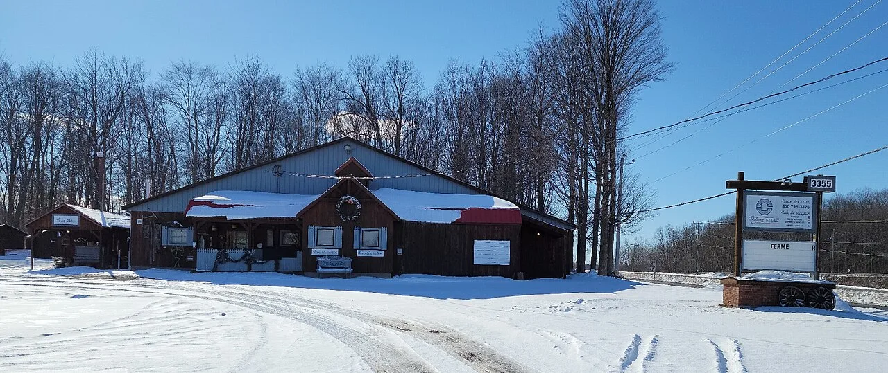 A traditional sugar shack in the Quebec countryside in early spring