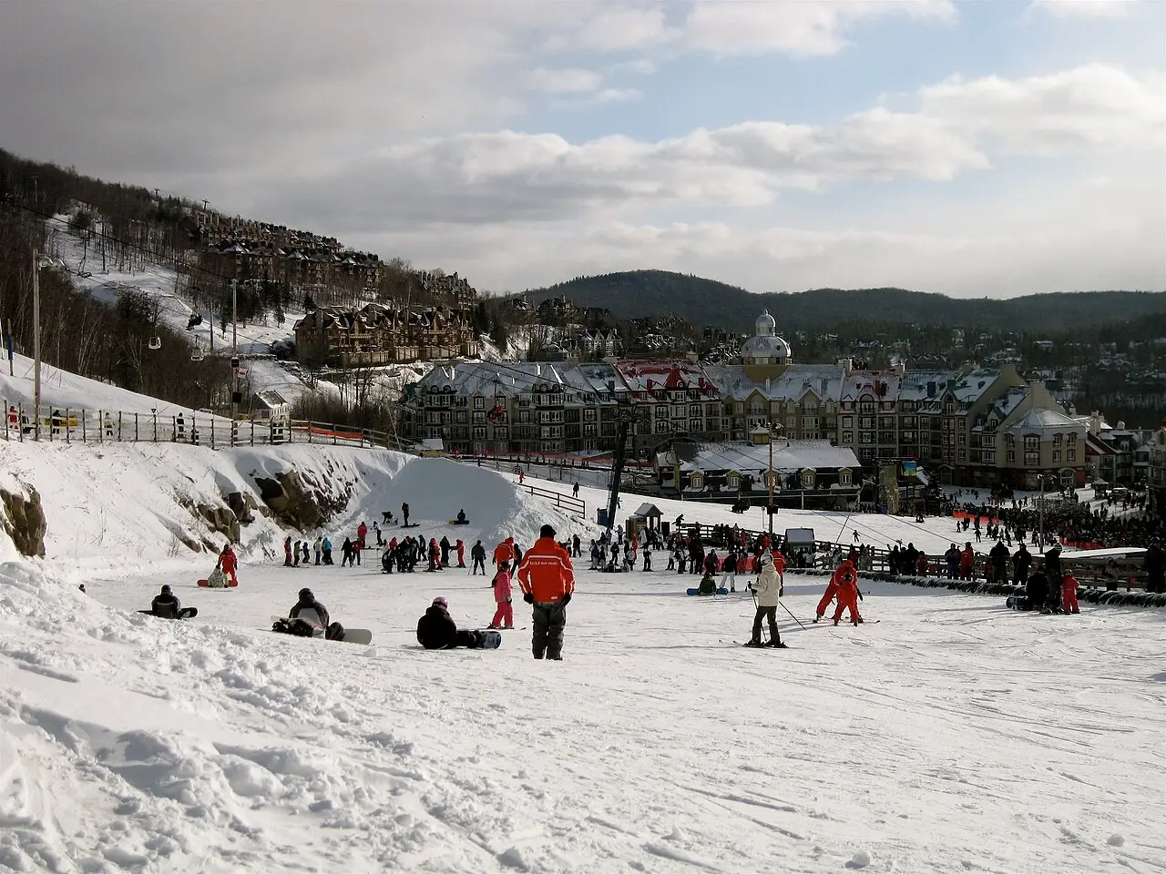 The colourful pedestrian village at the foot of the Mont Tremblant ski slopes