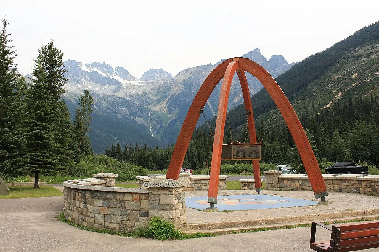 The Rogers Pass summit memorial monument in Glacier National Park