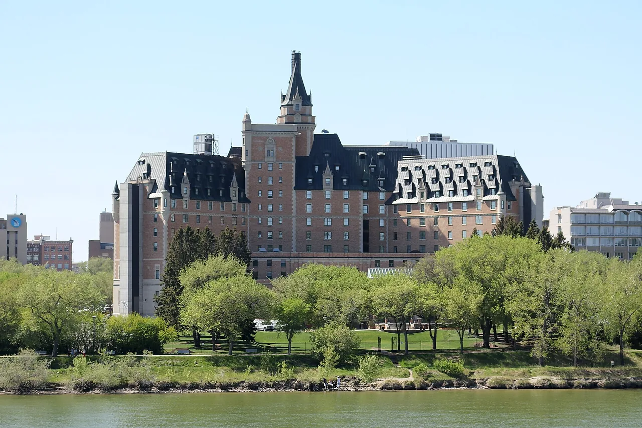 The turreted Delta Bessborough hotel on the South Saskatchewan River in Saskatoon