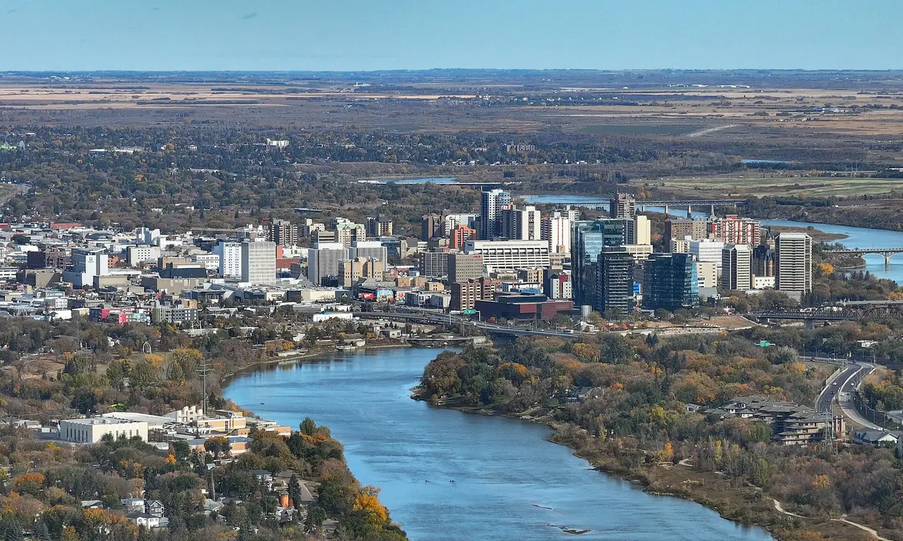 Downtown Saskatoon towers seen from across the South Saskatchewan River
