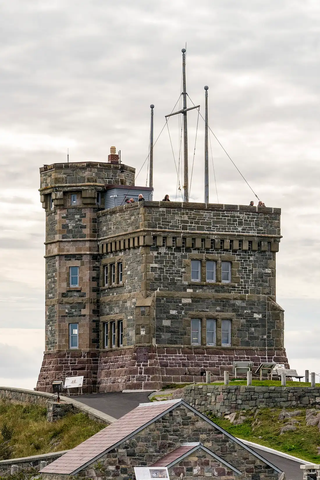 North face of Cabot Tower on Signal Hill with stone walls and flagstaff
