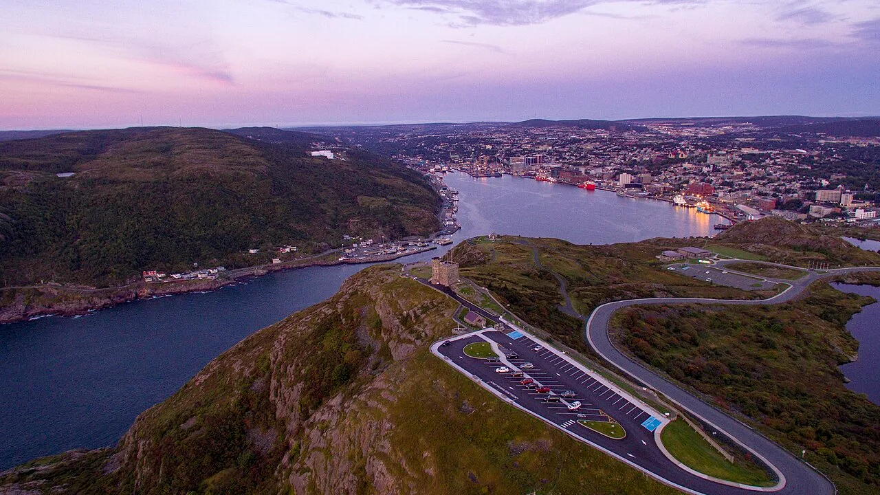 Cabot Tower on Signal Hill above St. John's harbour under a clear sky