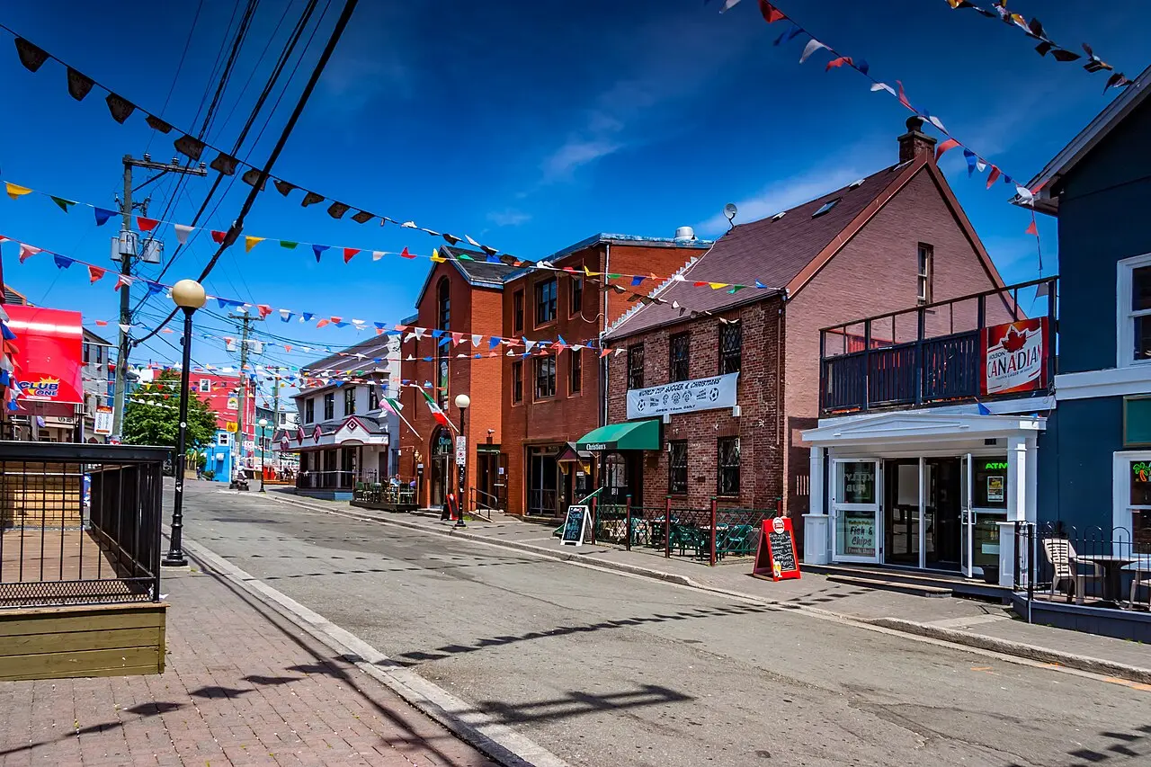 George Street in downtown St. John's with pubs and painted facades