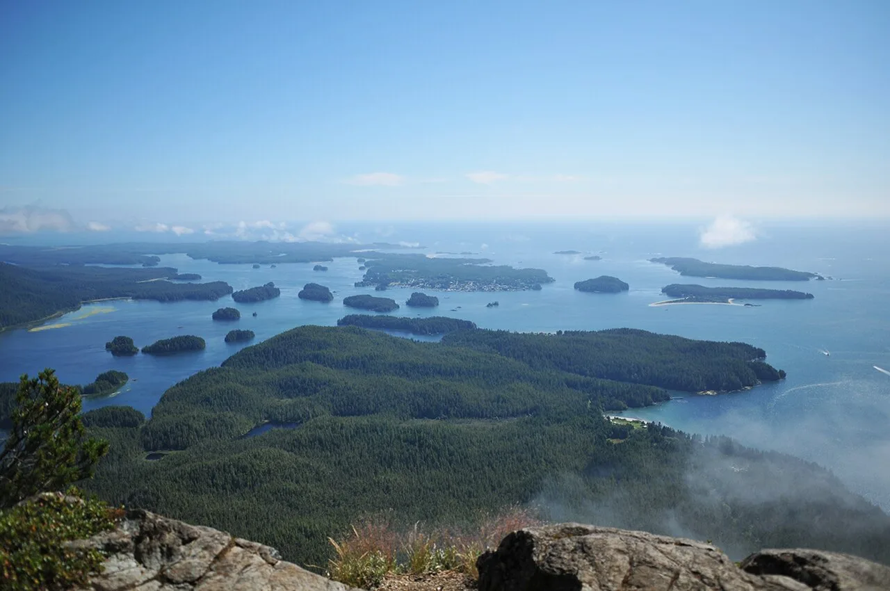 Lone Cone mountain rising above the water near Tofino
