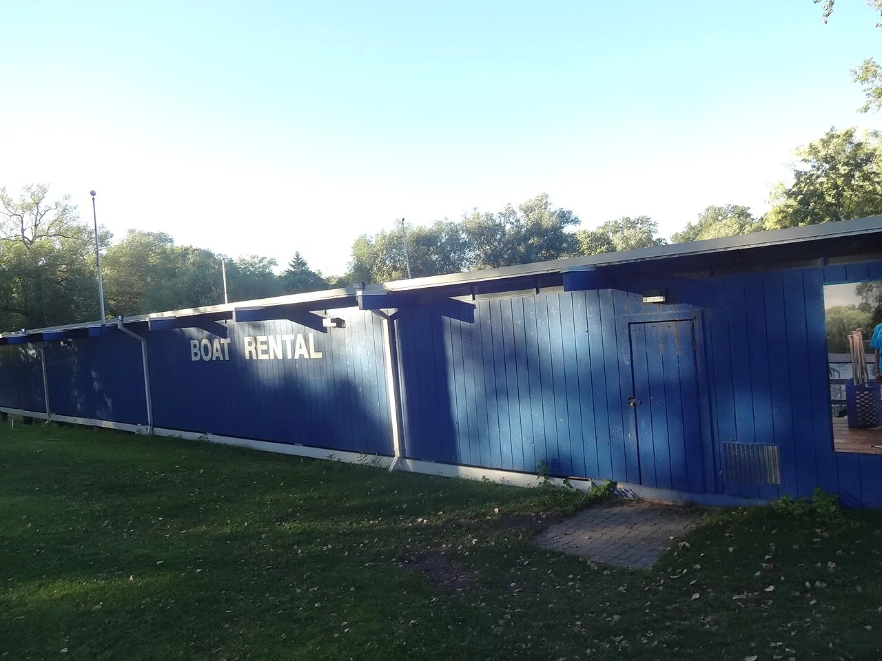 A boat rental building with a Boat Rental sign on the Toronto Islands