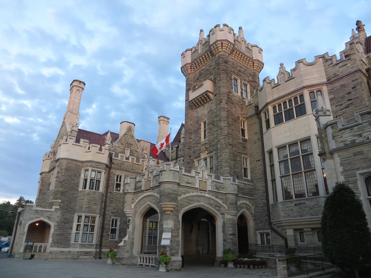 The Gothic Revival towers and turrets of Casa Loma above midtown Toronto