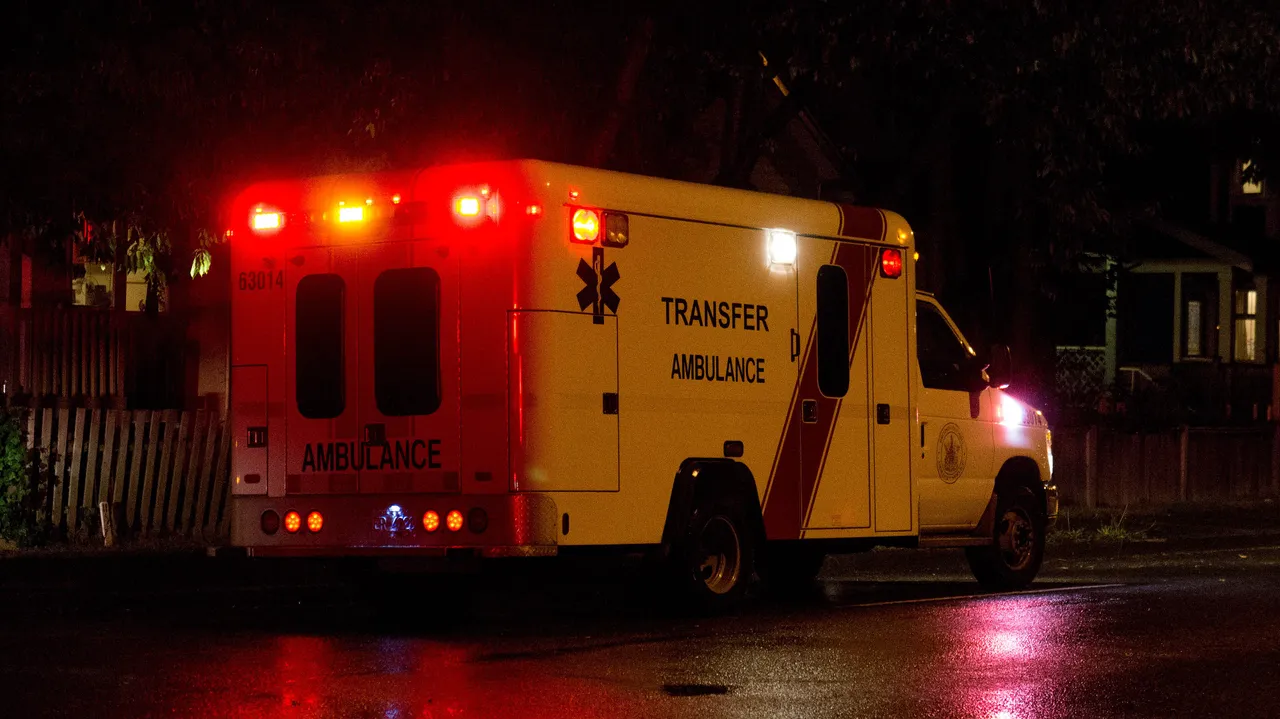 A British Columbia Ambulance Service vehicle at the scene of a road accident