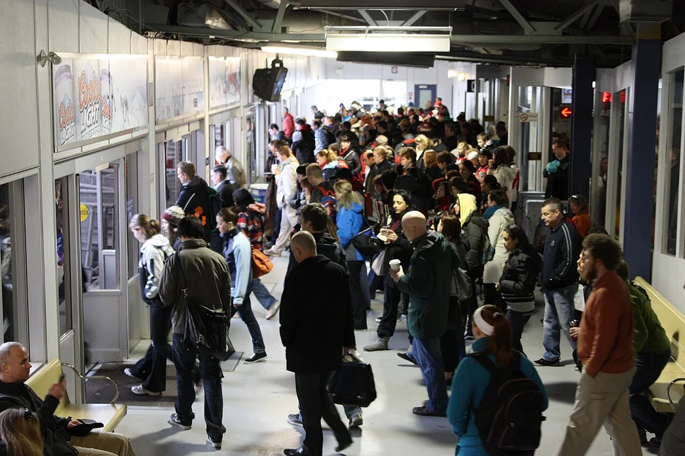 Passengers boarding the SeaBus passenger ferry that crosses Burrard Inlet to the North Shore