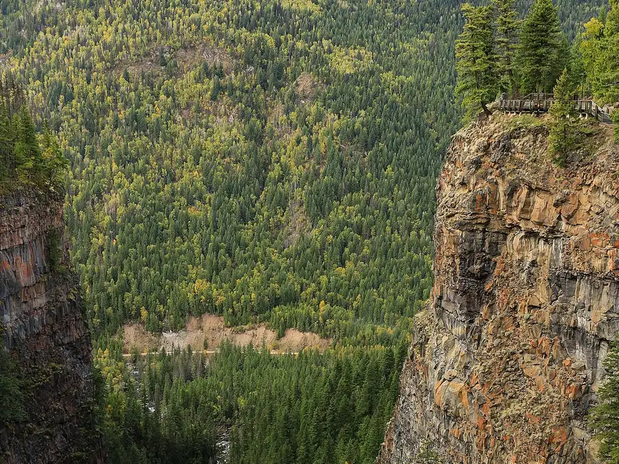 Spahats Creek Falls dropping through a volcanic-rock canyon in Wells Gray Provincial Park