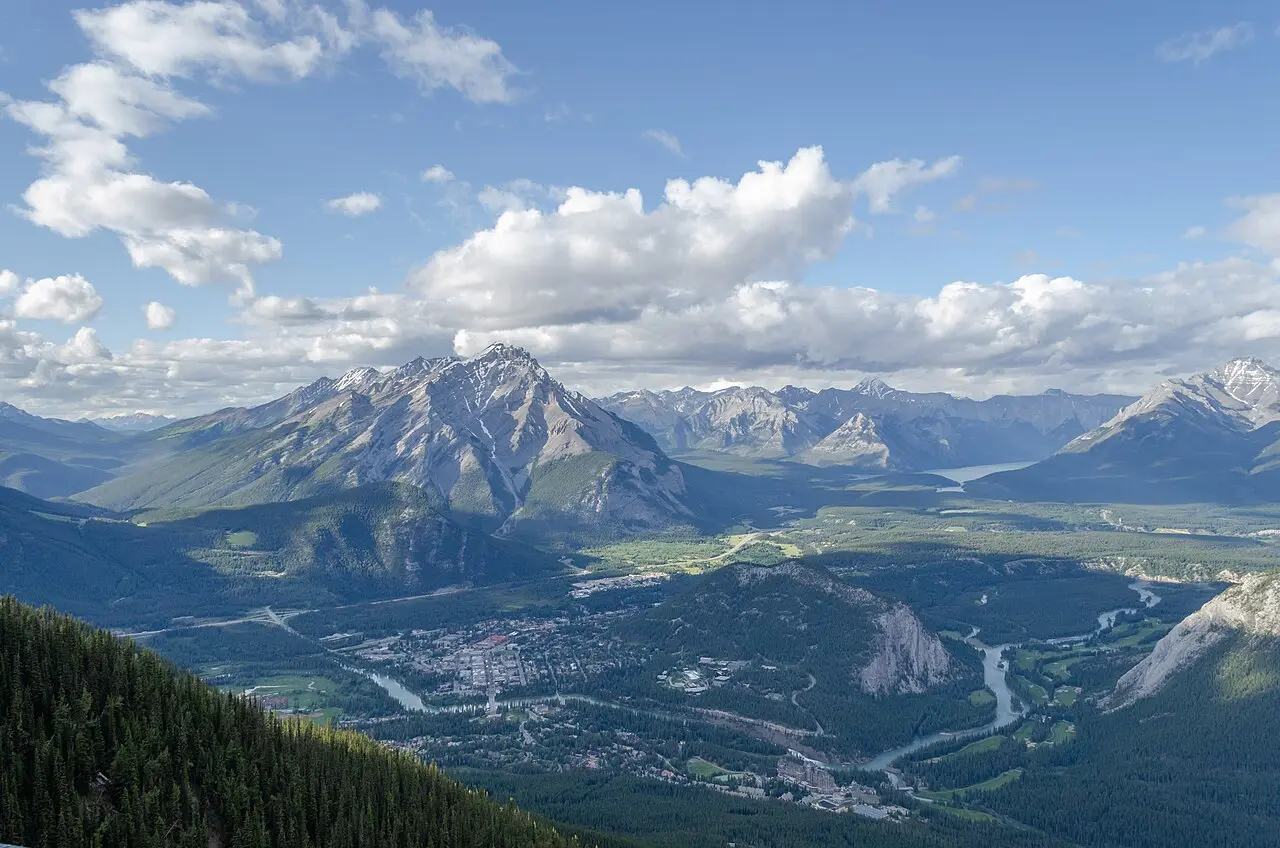 Banff townsite and the Bow Valley seen from the slopes of Sulphur Mountain