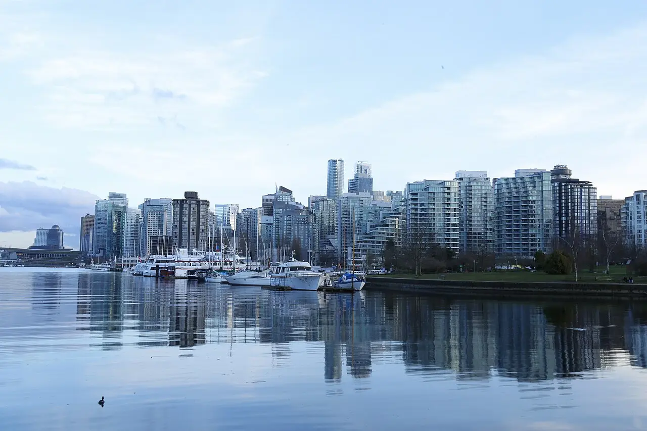 Vancouver skyline across the water from Stanley Park