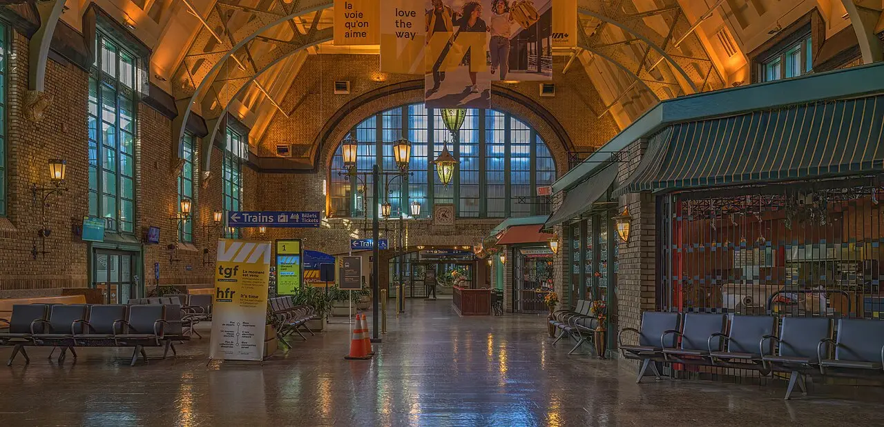The château-style facade of Gare du Palais railway station in Quebec City