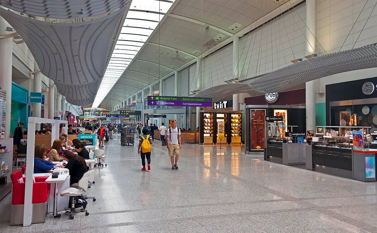 The curved facade of Terminal 1 at Toronto Pearson International Airport