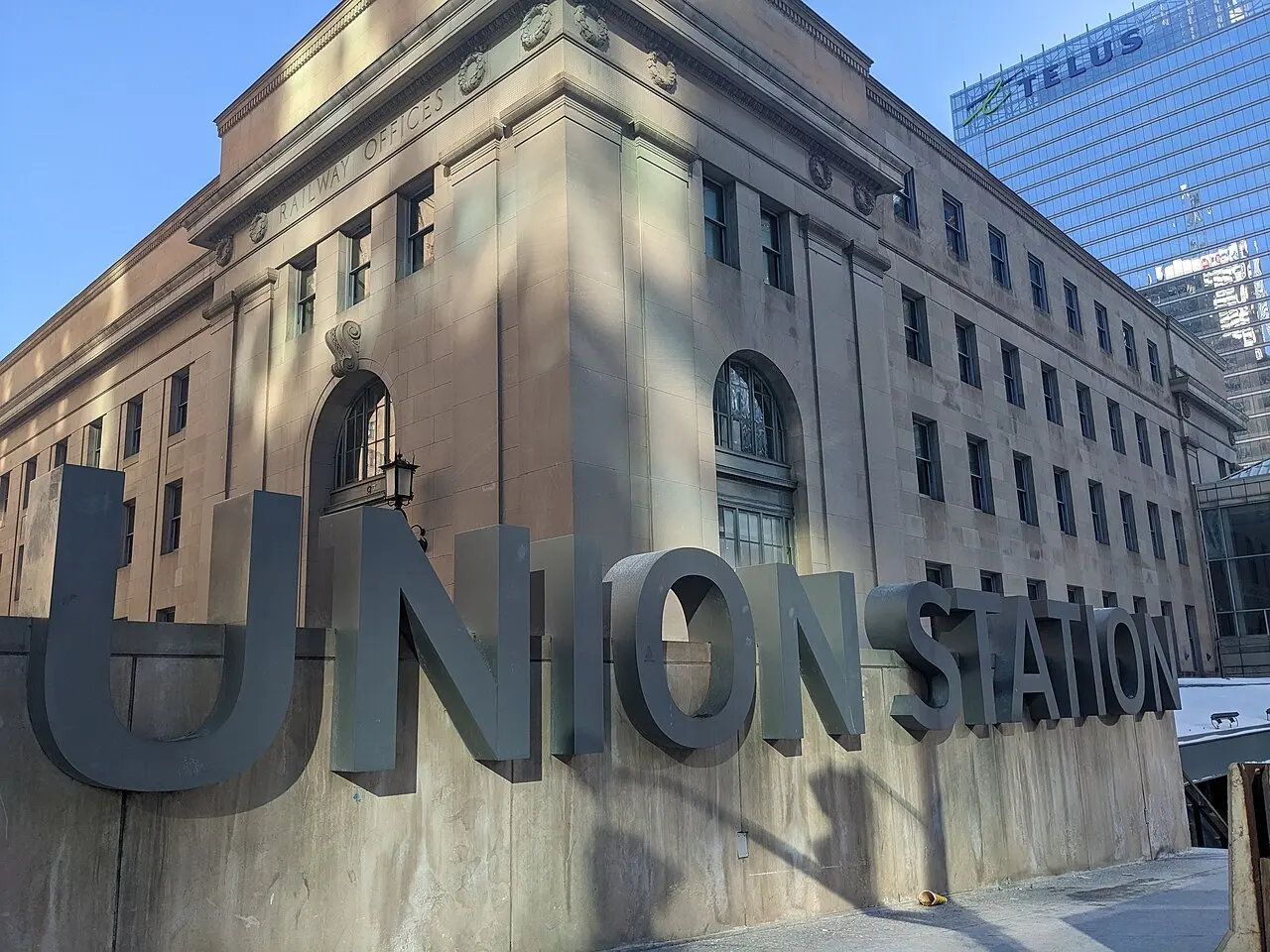 The Beaux-Arts facade of Union Station on Front Street in Toronto