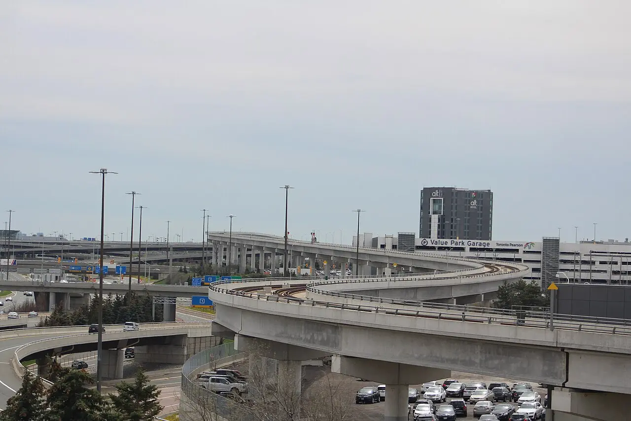 Toronto Pearson Terminal 1 seen across Highway 401