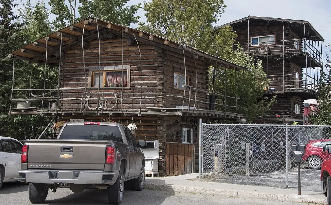 The historic Log Skyscraper wooden building in downtown Whitehorse