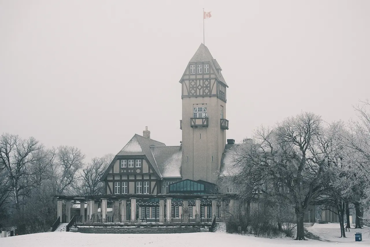 The historic Assiniboine Park Pavilion building in Winnipeg with lawns in front of it