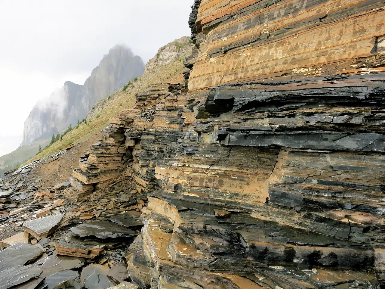 The Burgess Shale fossil beds on a high rocky slope in Yoho National Park